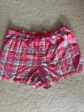 Adonna Pink and Orange Plaid Cotton Lounge Shorts
